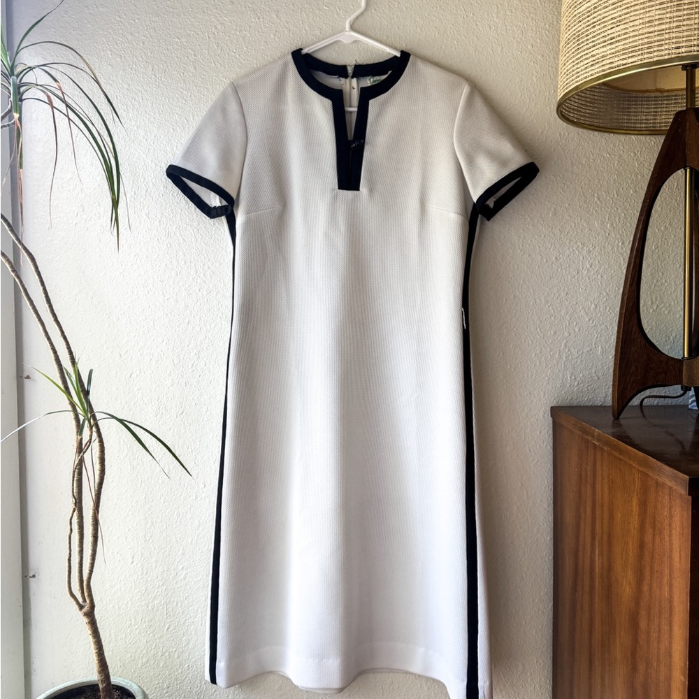 Forever Young 1960s Long White & Black Shift Dress